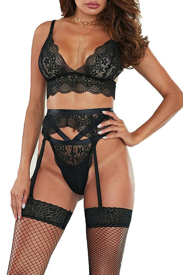 

Lovely Sexy See-through Hollow-out Black Bra Sets