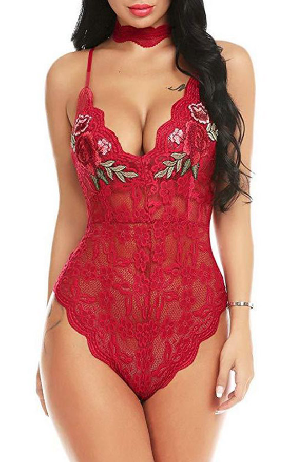 

Lovely Sexy Embroidery Red Teddies