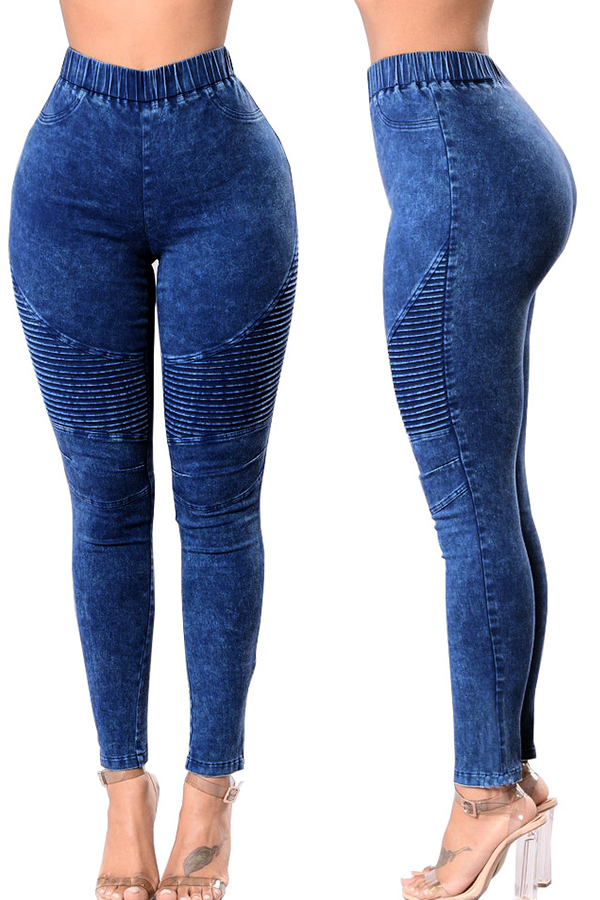 Lovely Casual Skinny Deep Blue Jeans