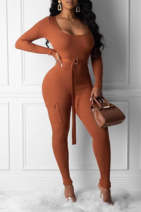 Cheap Jumpsuit Lovely Trendy Skinny Brown One-piece Jumpsuit