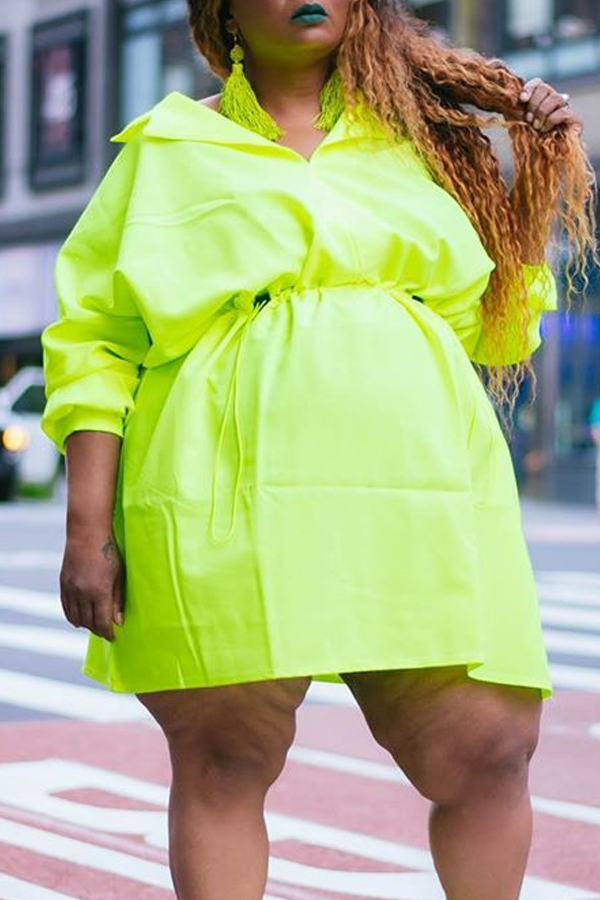 

Lovely Casual Loose Gree Plus Size Mini Dress, Green