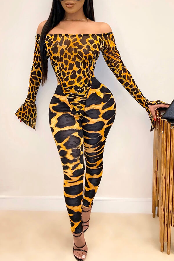 Lovely Trendy Leopard Printed Two-piece Pants Set