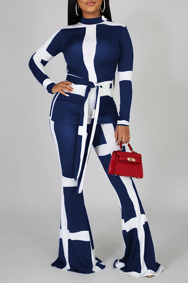 Cheap Two-piece Pants Set Lovely Casual Patchwork Blue Two-piece Pants