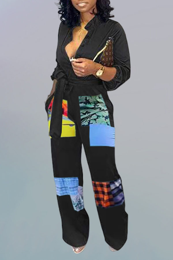 

Lovely Casual Patchwork Black One-piece Jumpsuit