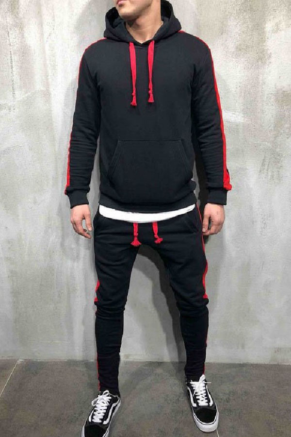 

Lovely Casual Hooded Collar Patchwork Black Two-piece Pants Set
