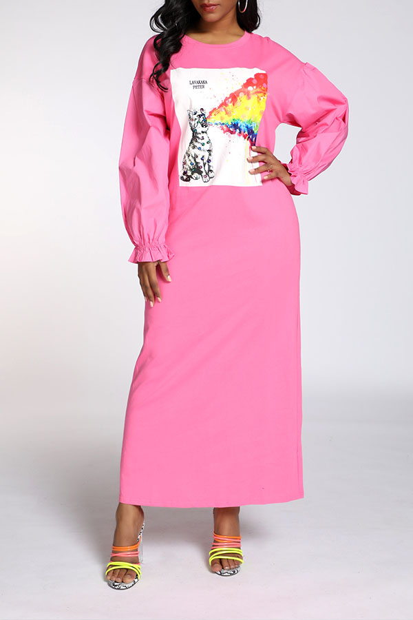 

Lovely Sweet Printed Pink Ankle Length Dress