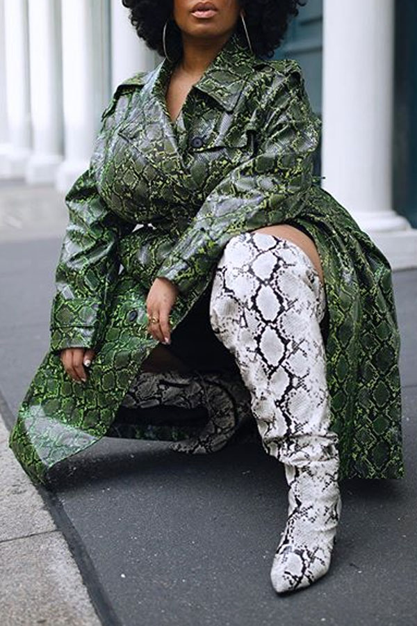 

Lovely Casual Turndown Collar Printed Army Green Plus Size Coat