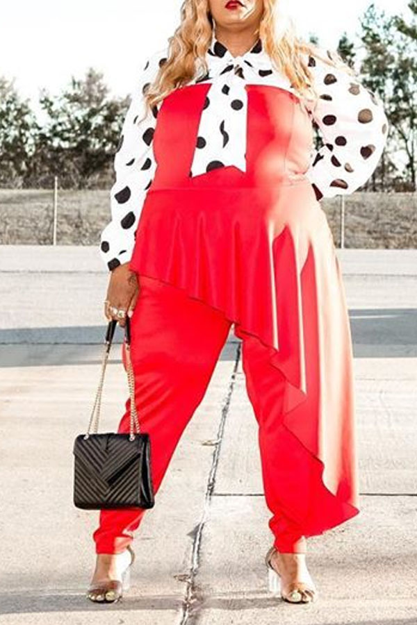 

Lovely Trendy Dot Printed Red Plus Size One-piece Jumpsuit