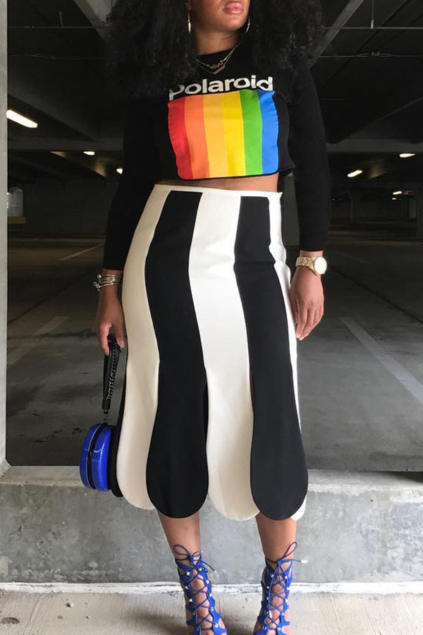 

Lovely Party Patchwork Black Two-piece Skirt Set