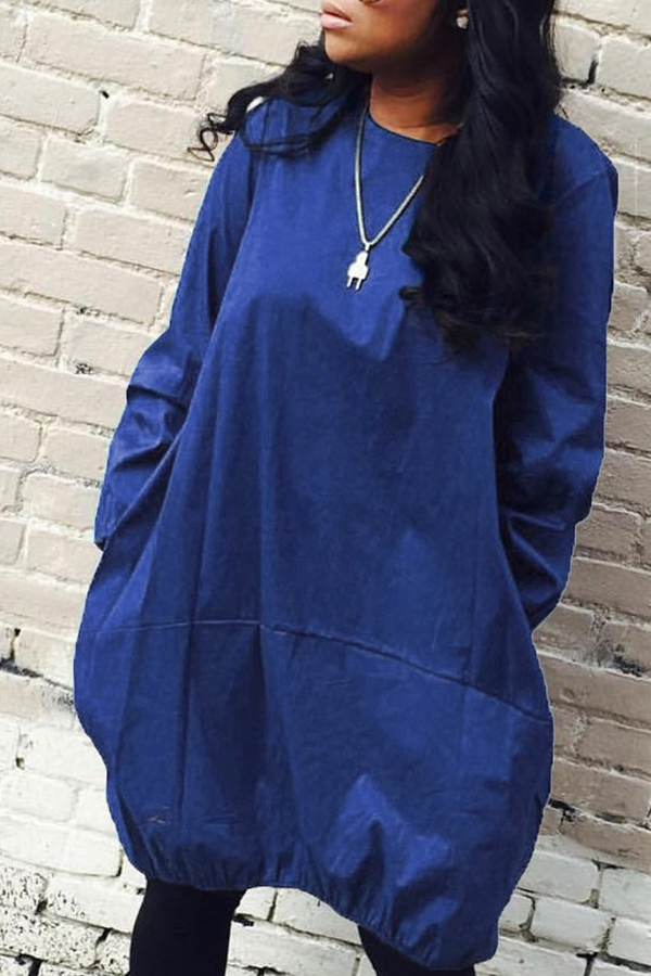 

Lovely Trendy O Neck Loose Royal Blue Knee Length Dress, Royalblue