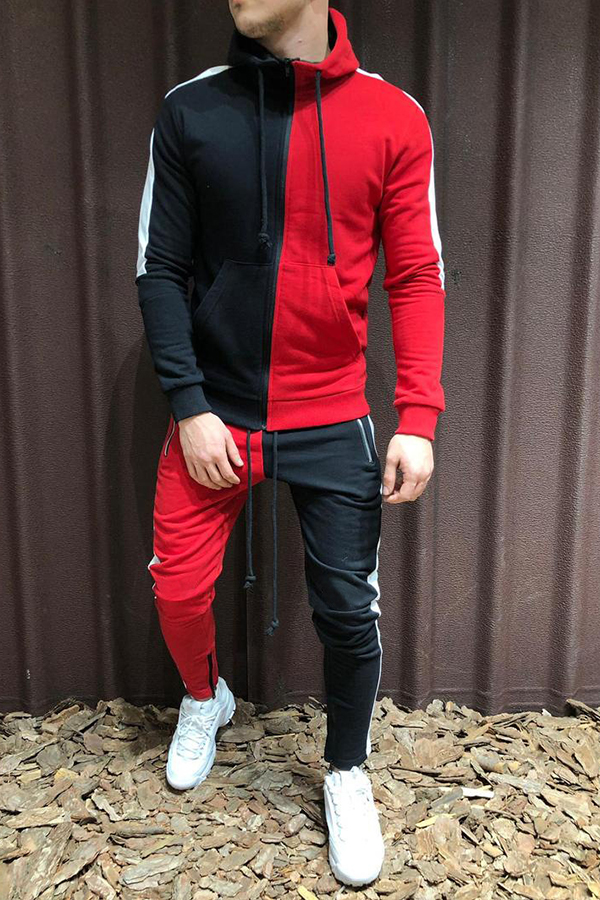 

Lovely Casual Patchwork Red Two-piece Pants Set
