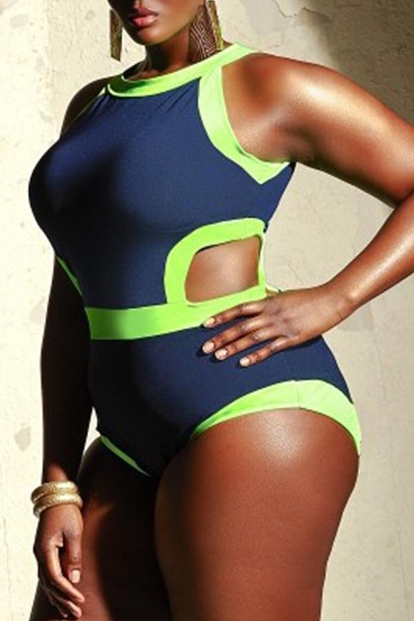

Lovely Patchwork Black Plus Size One-piece Swimwear