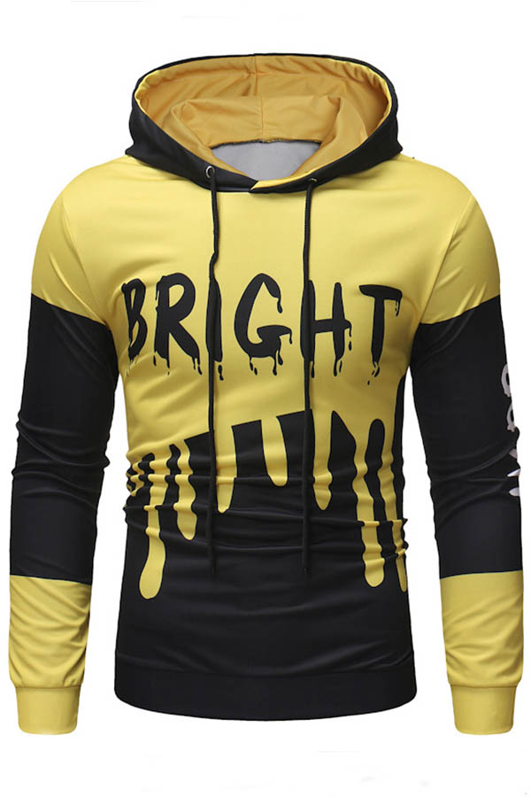 

Lovely Trendy Hooded Collar Printed Yellow Hoodie
