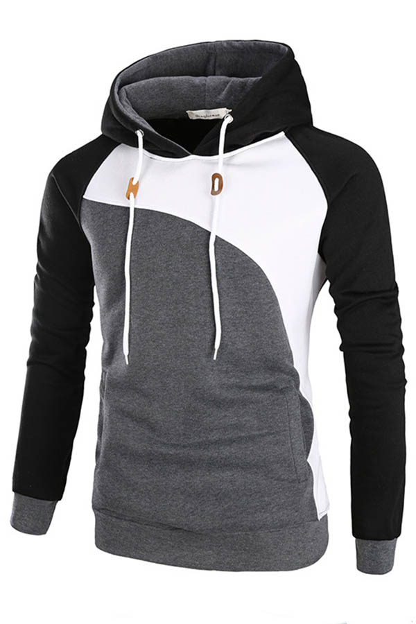 

Lovely Trendy Hooded Collar Patchwork Black Hoodie