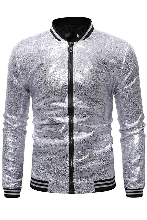 

Lovely Casual Zipper Design Silver Jacket