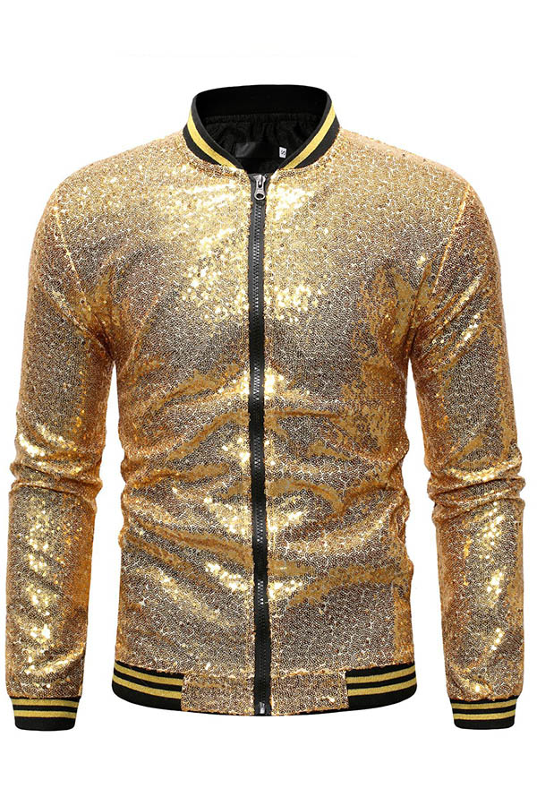 

Lovely Casual Zipper Design Gold Jacket