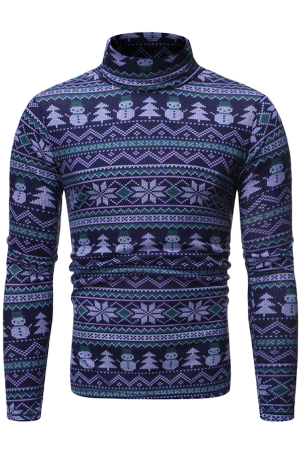 

Lovely Casual Turtleneck Deep Blue T-shirt