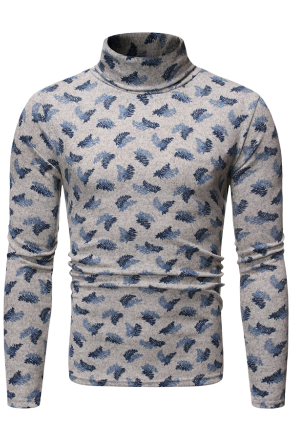 

Lovely Casual Turtleneck Printed Grey T-shirt