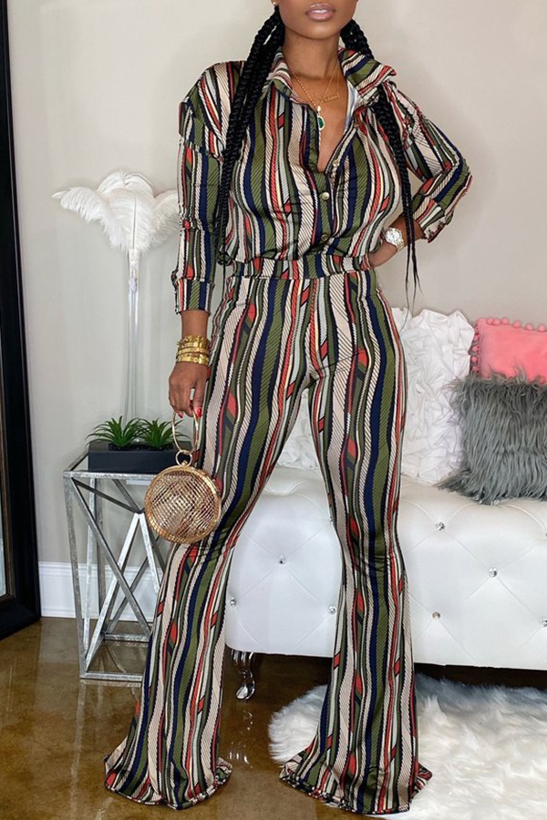 

Lovely Casual Striped Printed Multicolor Two-piece Pants Set, Multi