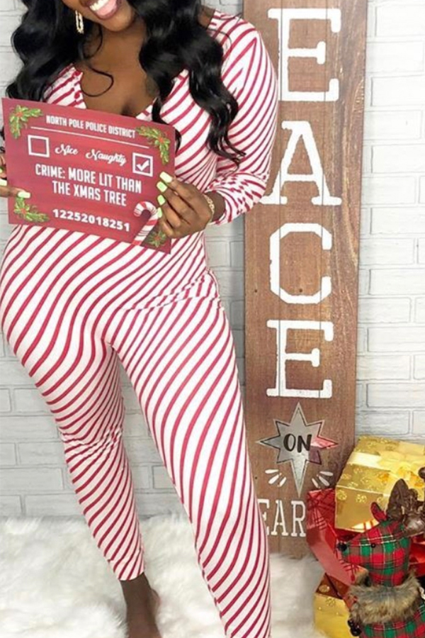 

Lovely Casual Striped Skinny Red One-piece Jumpsuit, Red stripe