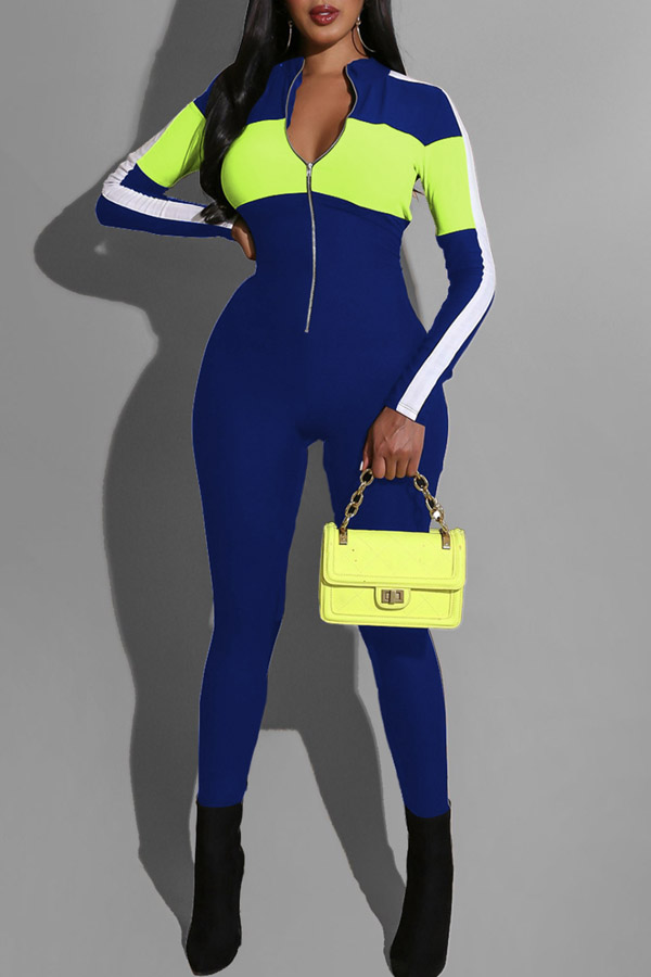 

Lovely Trendy Patchwork Blue One-piece Jumpsuit