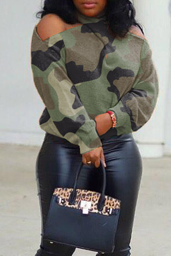 LW Camo Print Twist Back Blouse