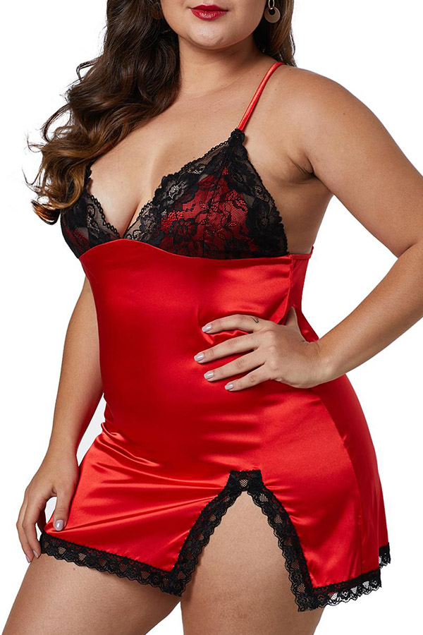 

Lovely Sexy Patchwork Red Babydolls