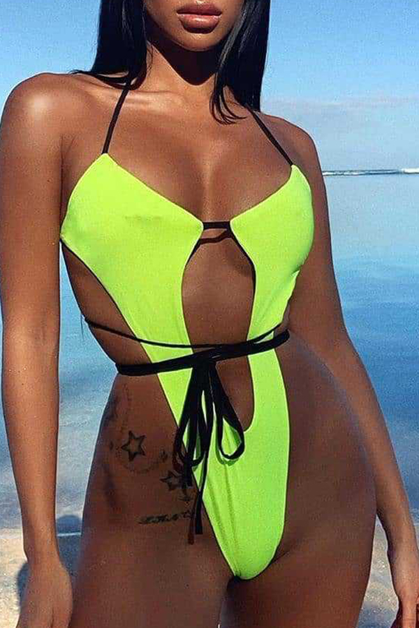 

Lovely Hollow-out Yellow One-piece Swimsuit