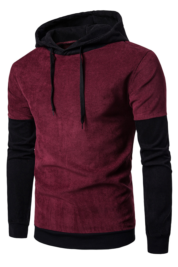 

Lovely Casual Hooded Collar Patchwork Wine Red Hoodie
