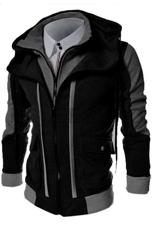 

Lovely Casual Patchwork Zipper Design Black Hoodie