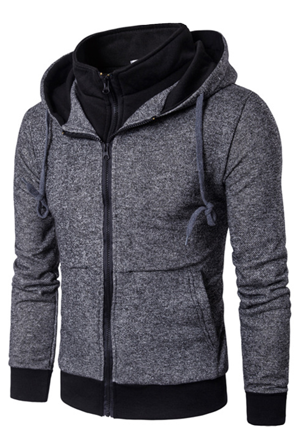 

Lovely Casual Patchwork Zipper Design Dark Grey Hoodie