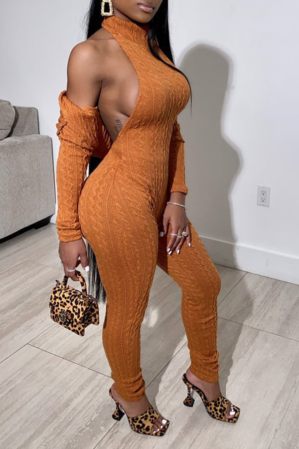 

Lovely Trendy Skinnny Brown Two-piece Pants Set