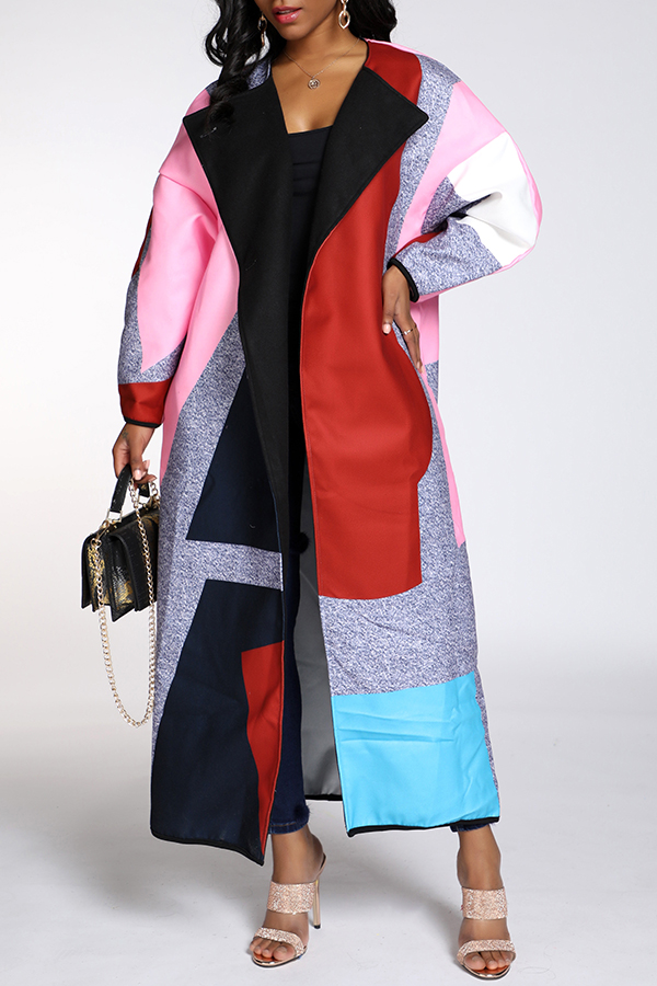

Lovely Casual Color-lump Patchwork Multicolor Trench Coat, Multi