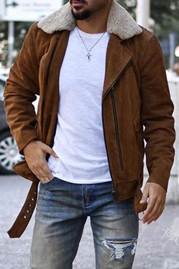 

Lovely Casual Turndown Collar Khaki Leather