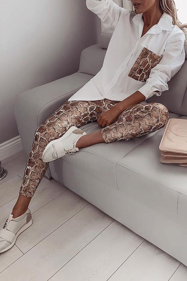 

Lovely Casual Snakeskin Print Two-piece Pants Set, Cobra