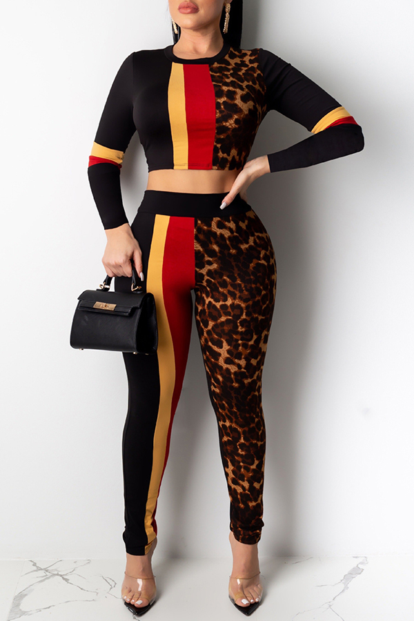 

Lovely Casual Patchwork Black Two-piece Pants Set