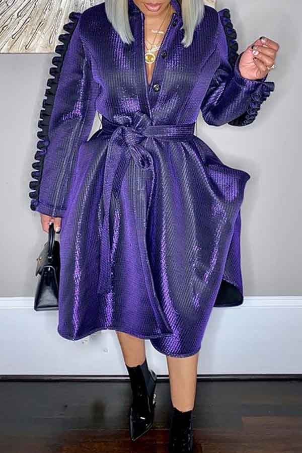

Lovely Chic Lace-up Loose Purple Coat