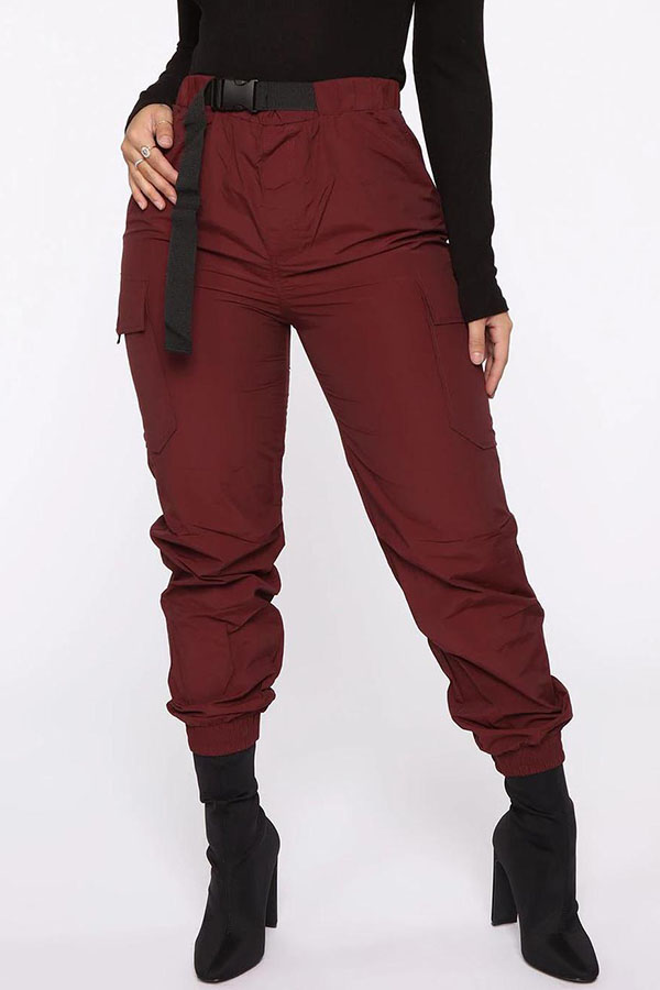 

Lovely Casual Pockets Wine Red Pants