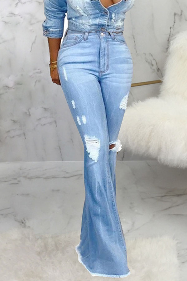 Lovely Casual Flared Baby Blue Jeans_Jeans_Bottoms_LovelyWholesale