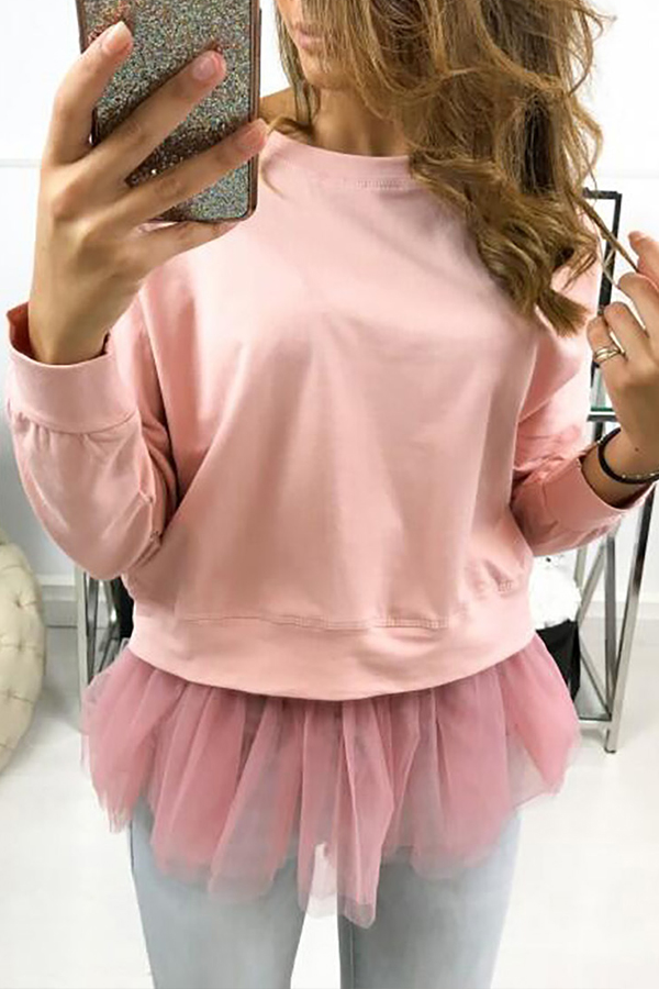 

Lovely Sweet Patchwork Pink Sweatshirt Hoodie