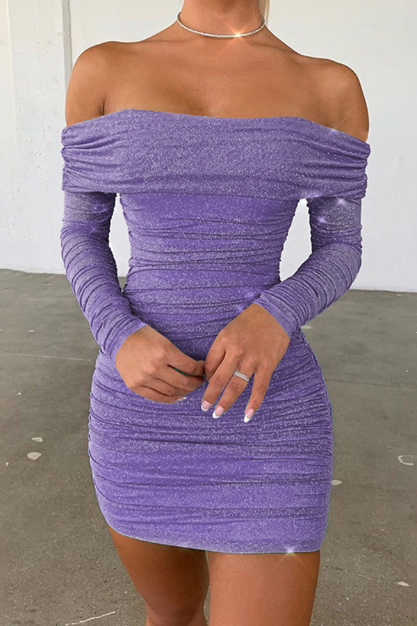 

Lovely Casual Ruffle Design Purple Mini Dress