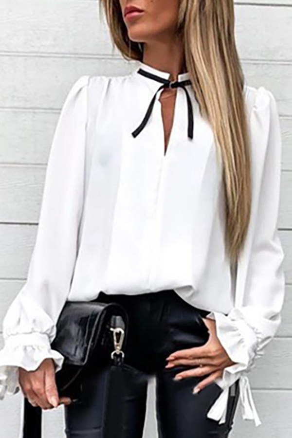 

Lovely Casual Lace-up White Blouse