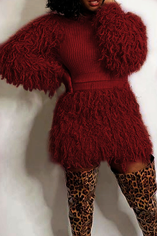 

Lovely Casual Tassel Design Wine Red Two-piece Skirt Set