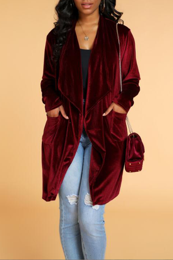

Lovely Casual Basic Wine Red Coat