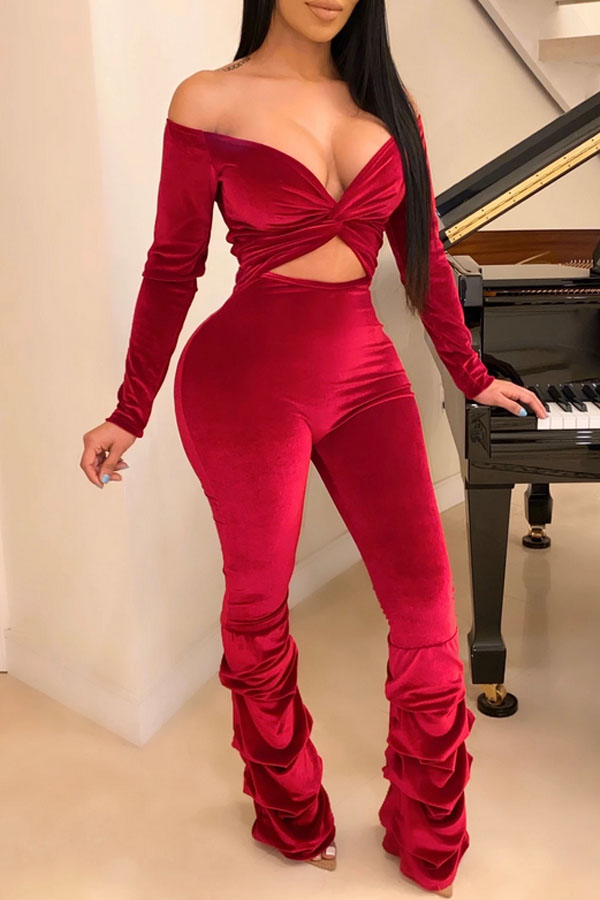 

Lovely Chic Hollow-out Red One-piece Jumpsuit