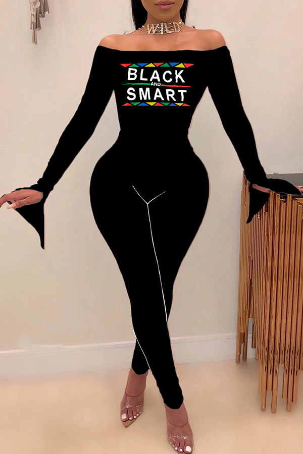 

Lovely Chic Letter Skinny Black One-piece Jumpsuit