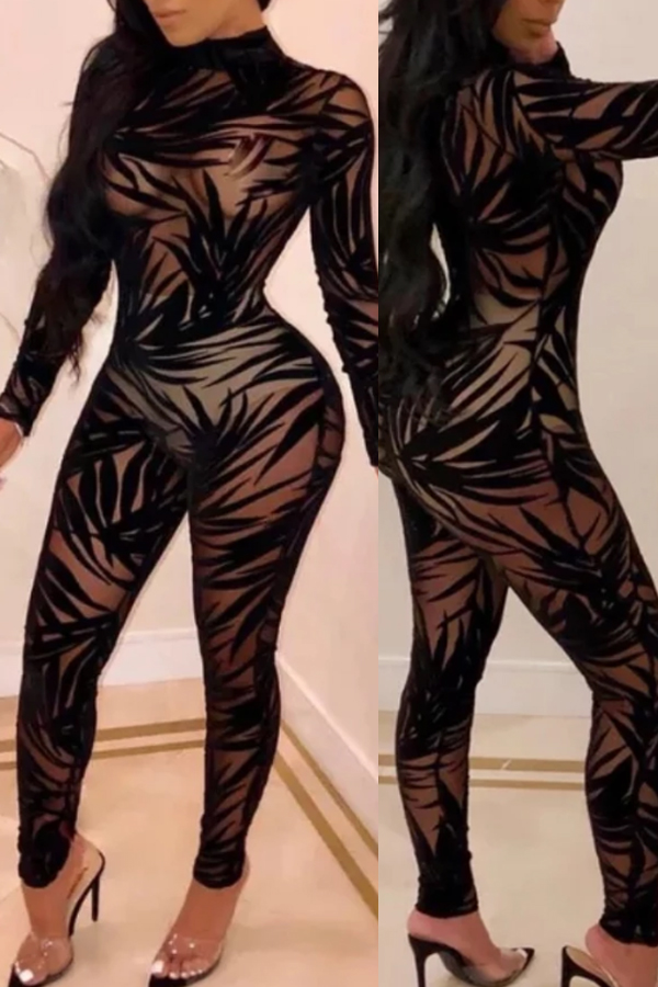 Lovely Sexy See-through Black One-piece Jumpsuit