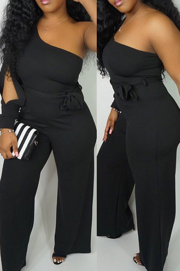 

Lovely Work One Shoulder Black One-piece Jumpsuit