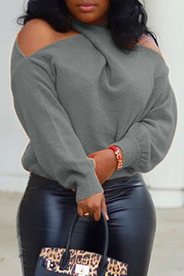 

Lovely Casual Cross-over Design Grey Sweater