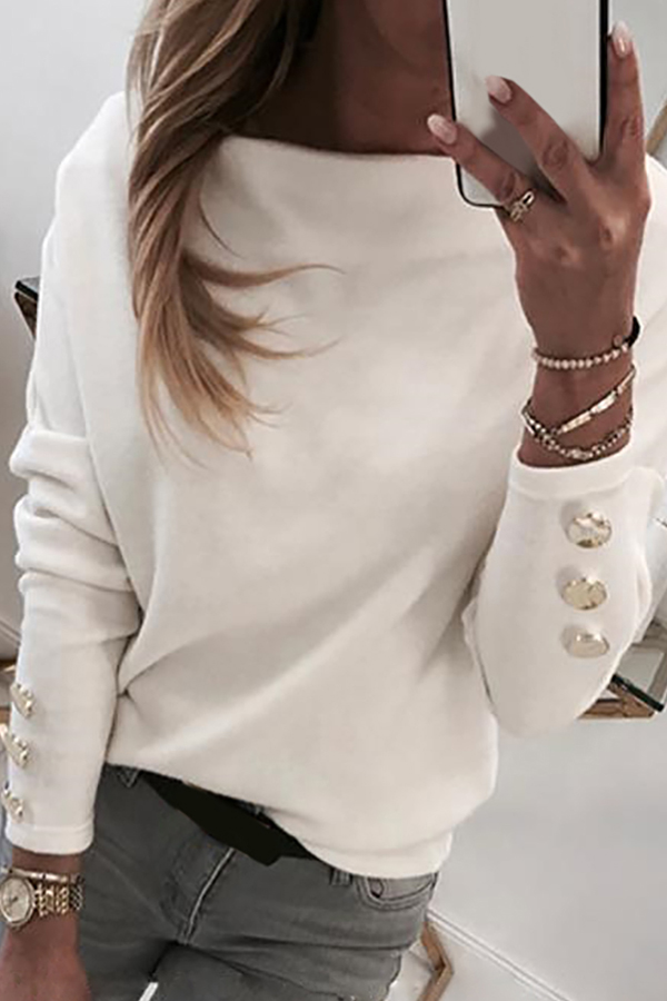 

Lovely Casual Buttons Design White Blouse